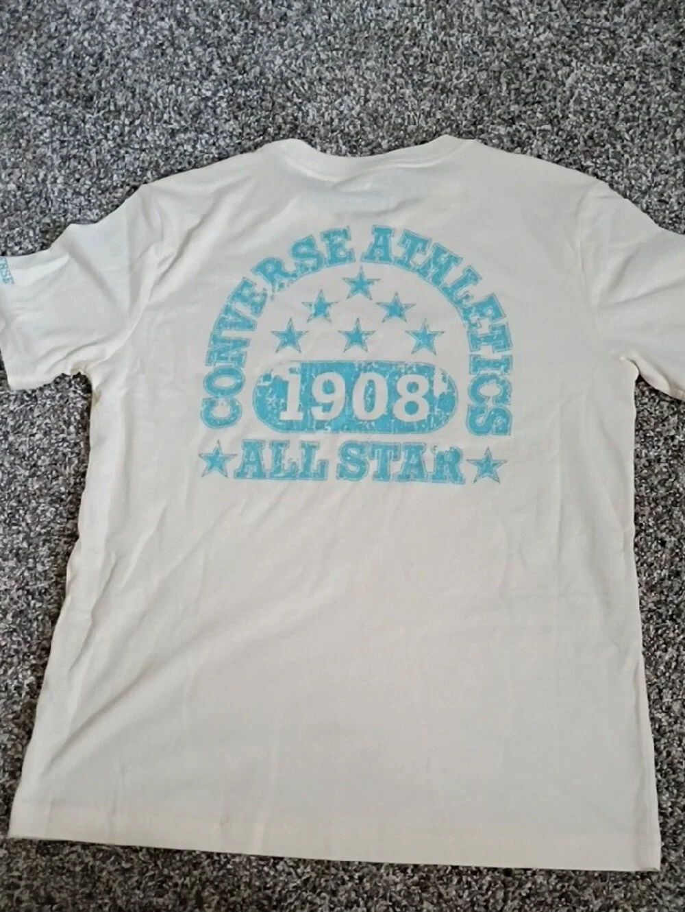 Converse Cream Short-Sleeve Tee with Light Blue Logo